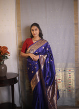 Navy Blue Banarasi Silk Saree - SRNBBSS878