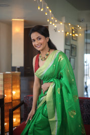 Green Chanderi Cotton Silk Saree - SRGCSS432