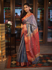 Grey Maheshwari Tissue Saree - SRGMTS466