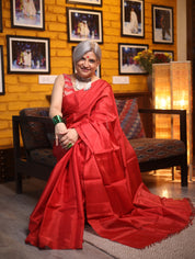 Red Chanderi Tissue Silk Saree-SRRCTSS104