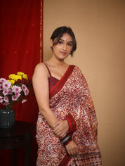 White-Peach HBP Cotton Silk Saree With Maheshwari Border - SRWPCSS1220