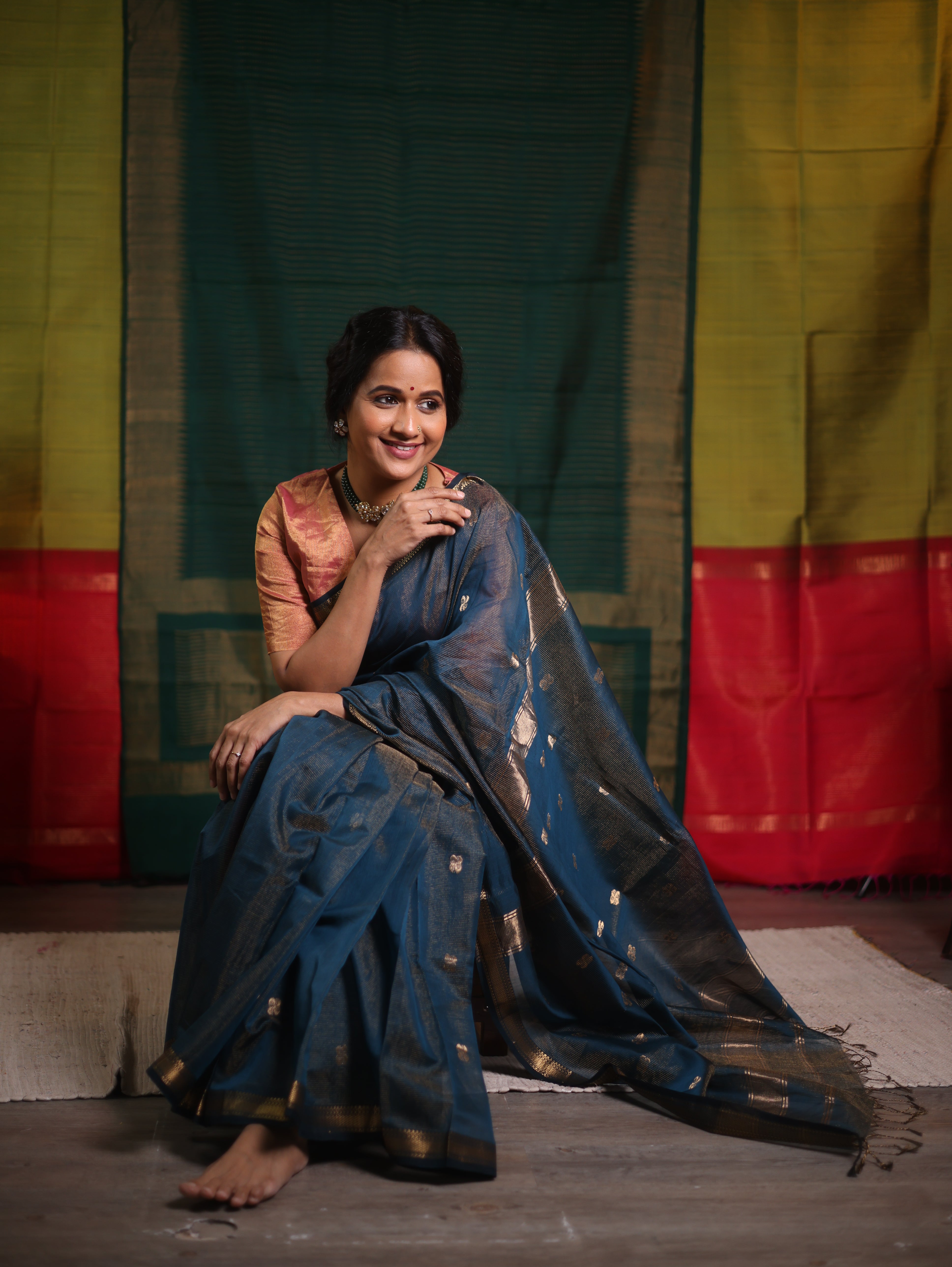 Rama Green Maheshwari Tissue Saree - SRRGMTS626