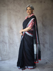 Black Plain Linen Saree-SRBPLS123