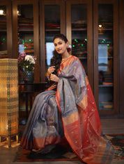 Grey Maheshwari Tissue Saree - SRGMTS466