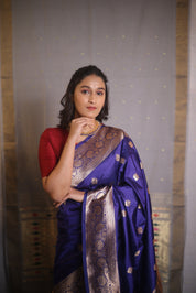 Navy Blue Banarasi Silk Saree - SRNBBSS878