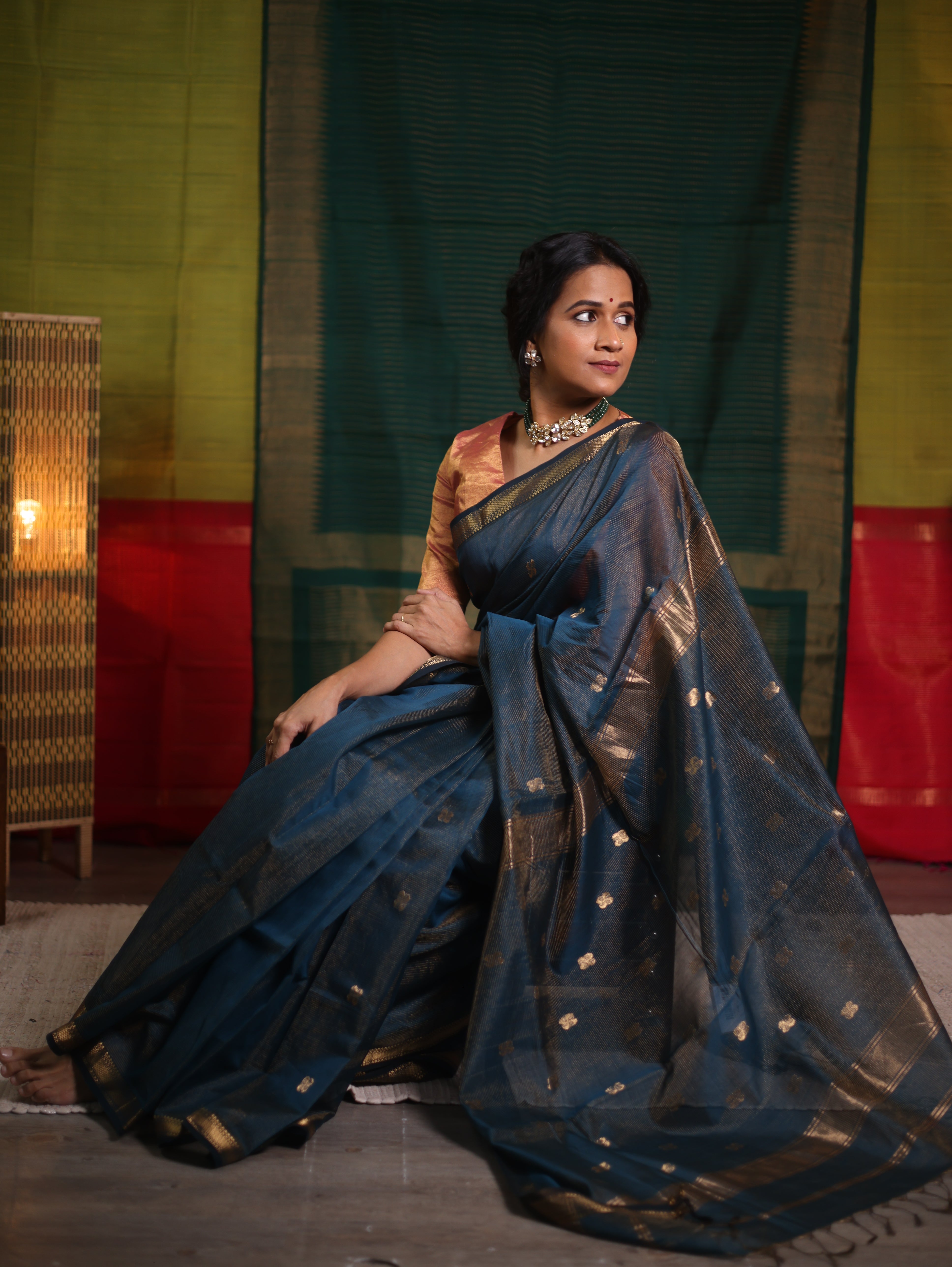 Rama Green Maheshwari Tissue Saree - SRRGMTS626