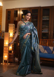 Teal Blue Kosa Tussar Silk Saree - SRTBKTSS853