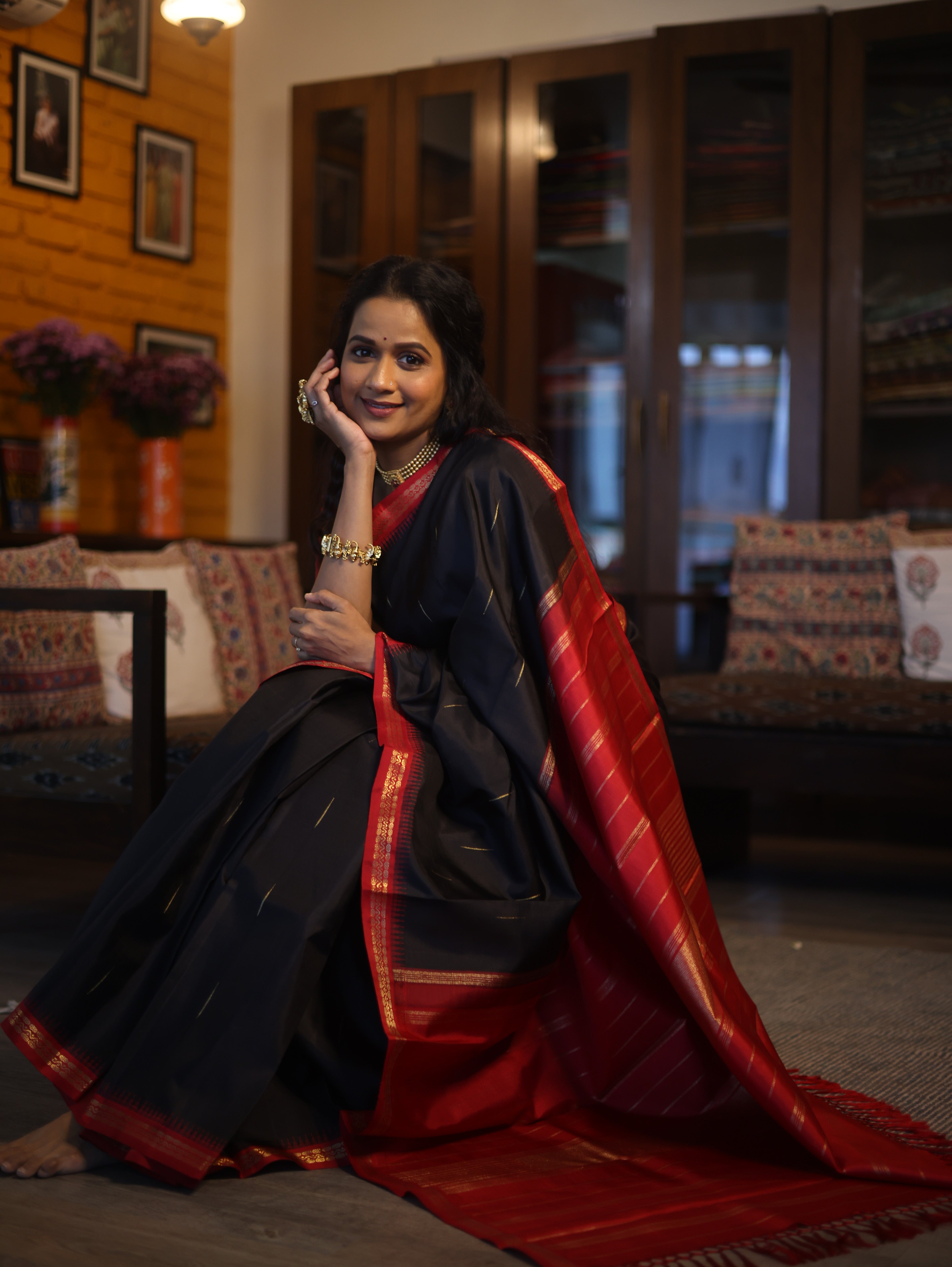 Black Kanjeevaram Silk Saree-SRBKSS252