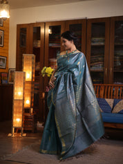 Teal Blue Kosa Tussar Silk Saree - SRTBKTSS853