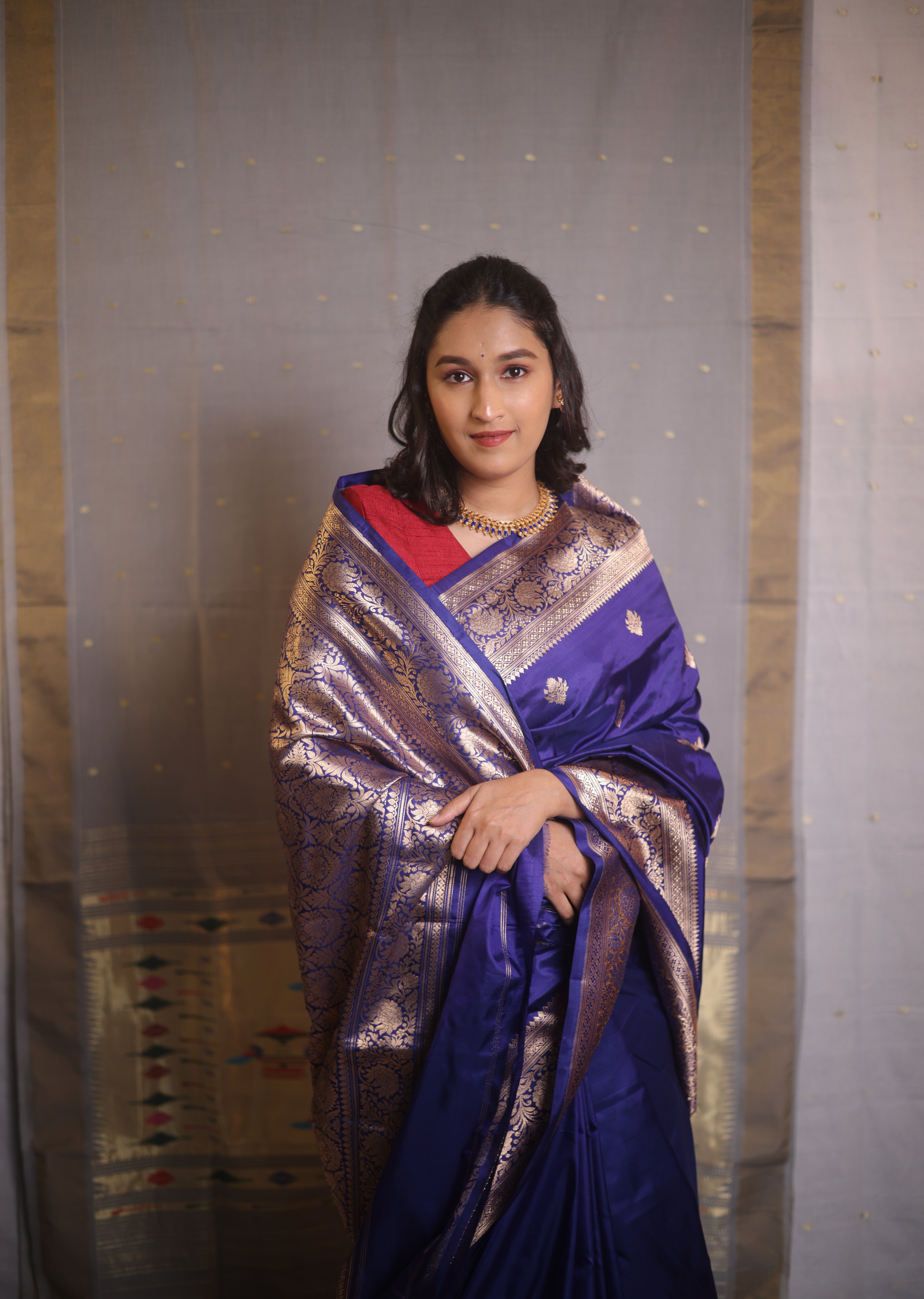 Navy Blue Banarasi Silk Saree - SRNBBSS878