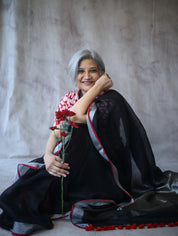 Black Plain Linen Saree-SRBPLS123