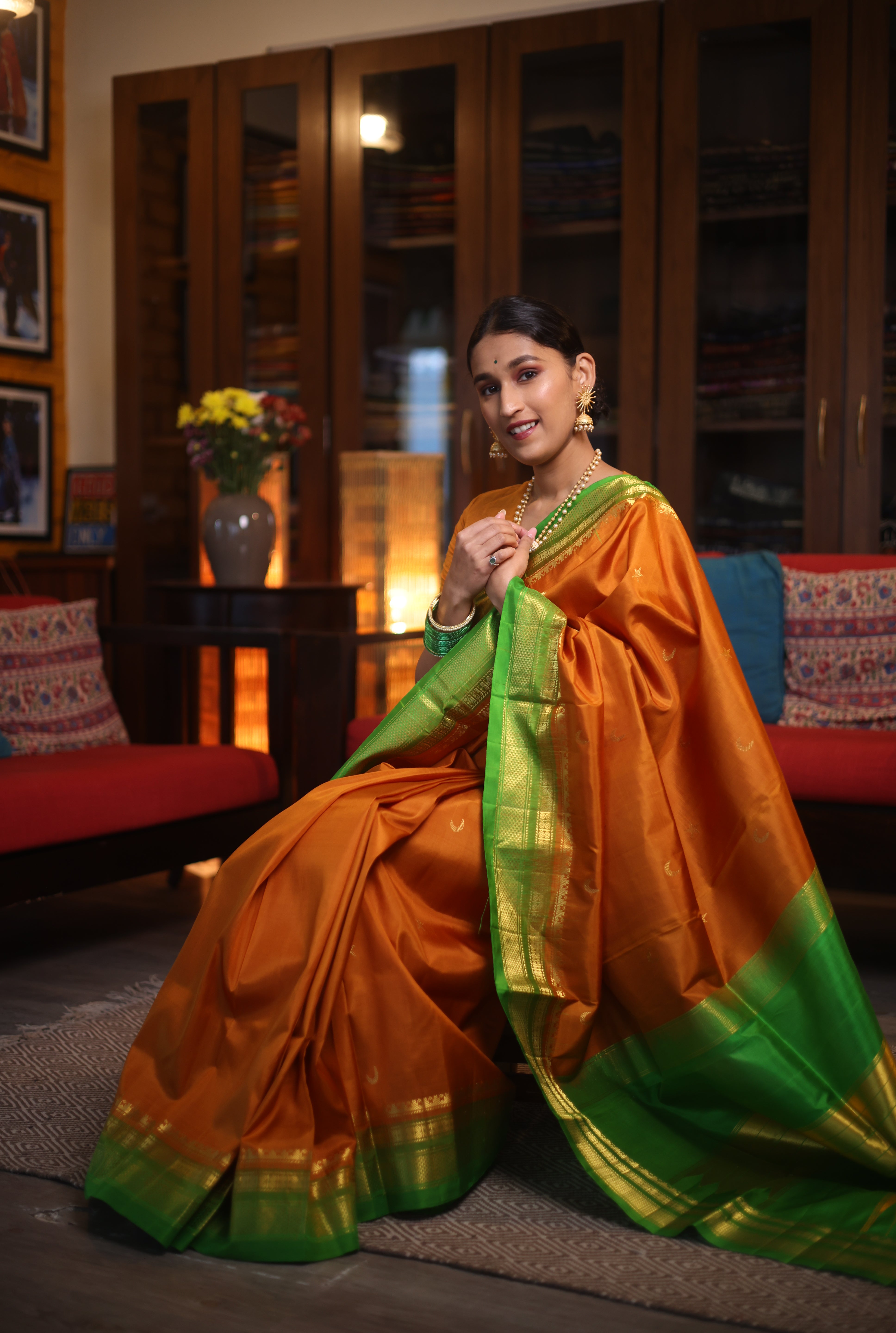 Orange Silk Ilkal Saree - SROSIS116