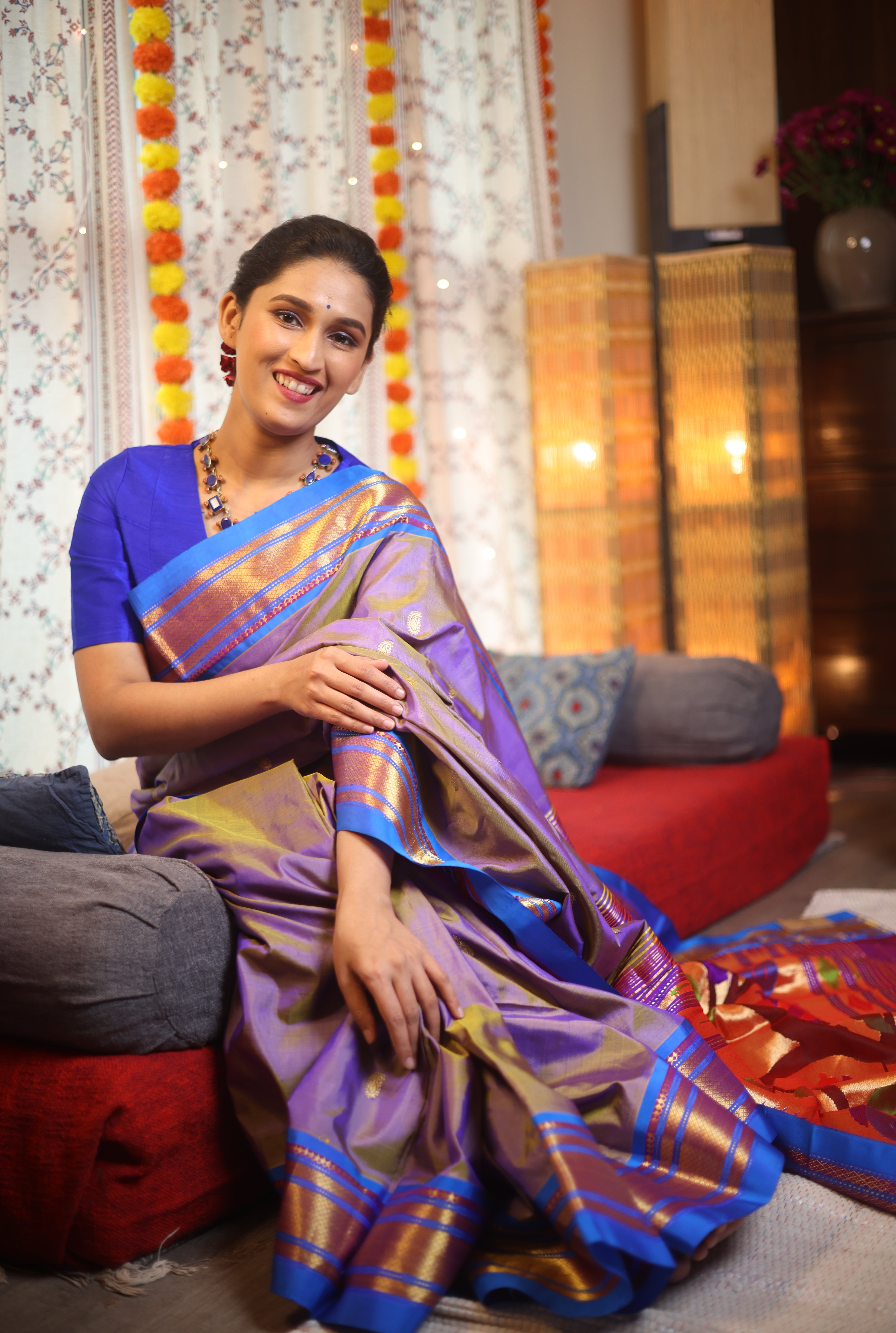 Two Tone Purple Silk Paithani Saree - SRTTPSPS697
