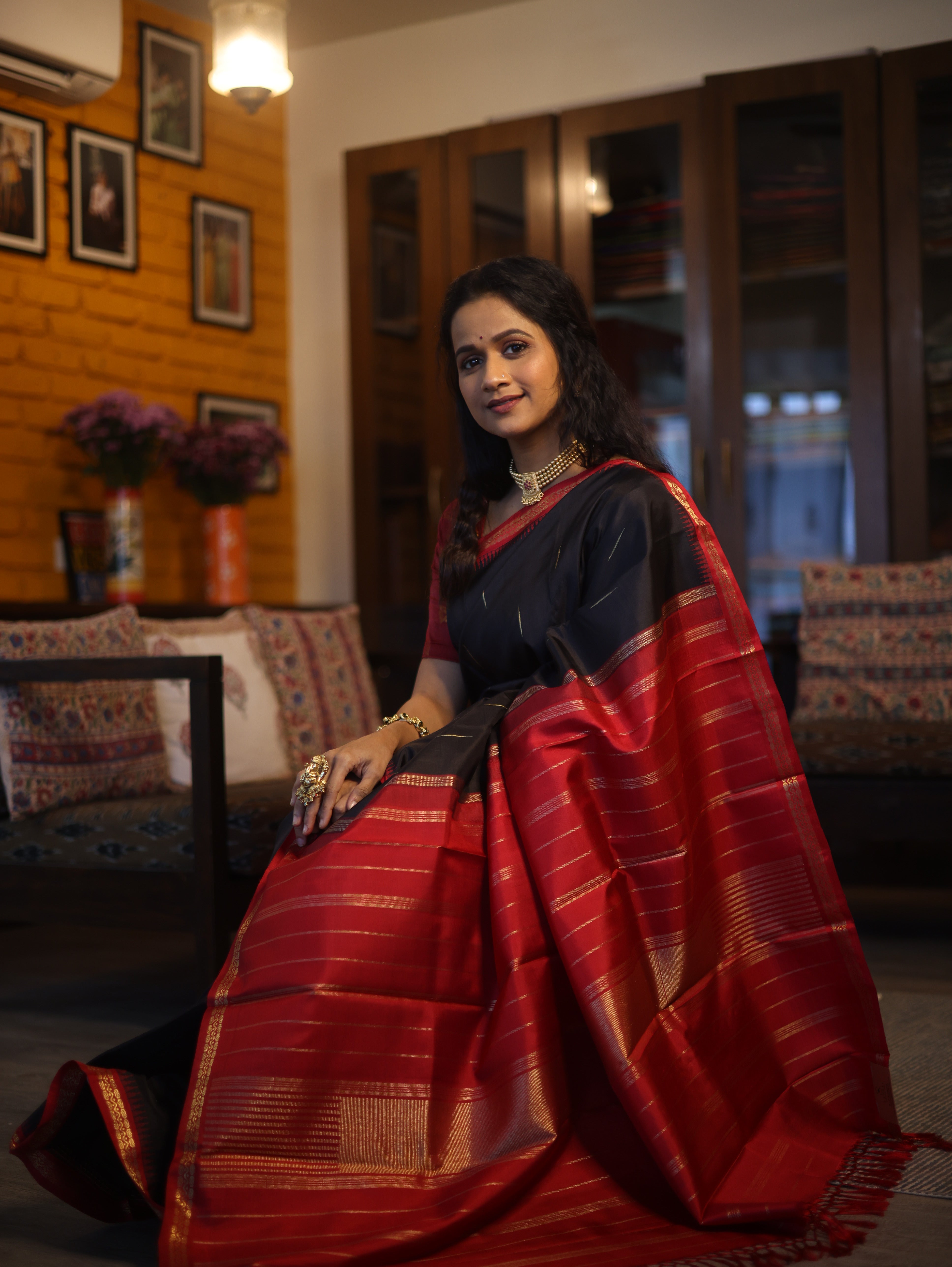 Black Kanjeevaram Silk Saree-SRBKSS252