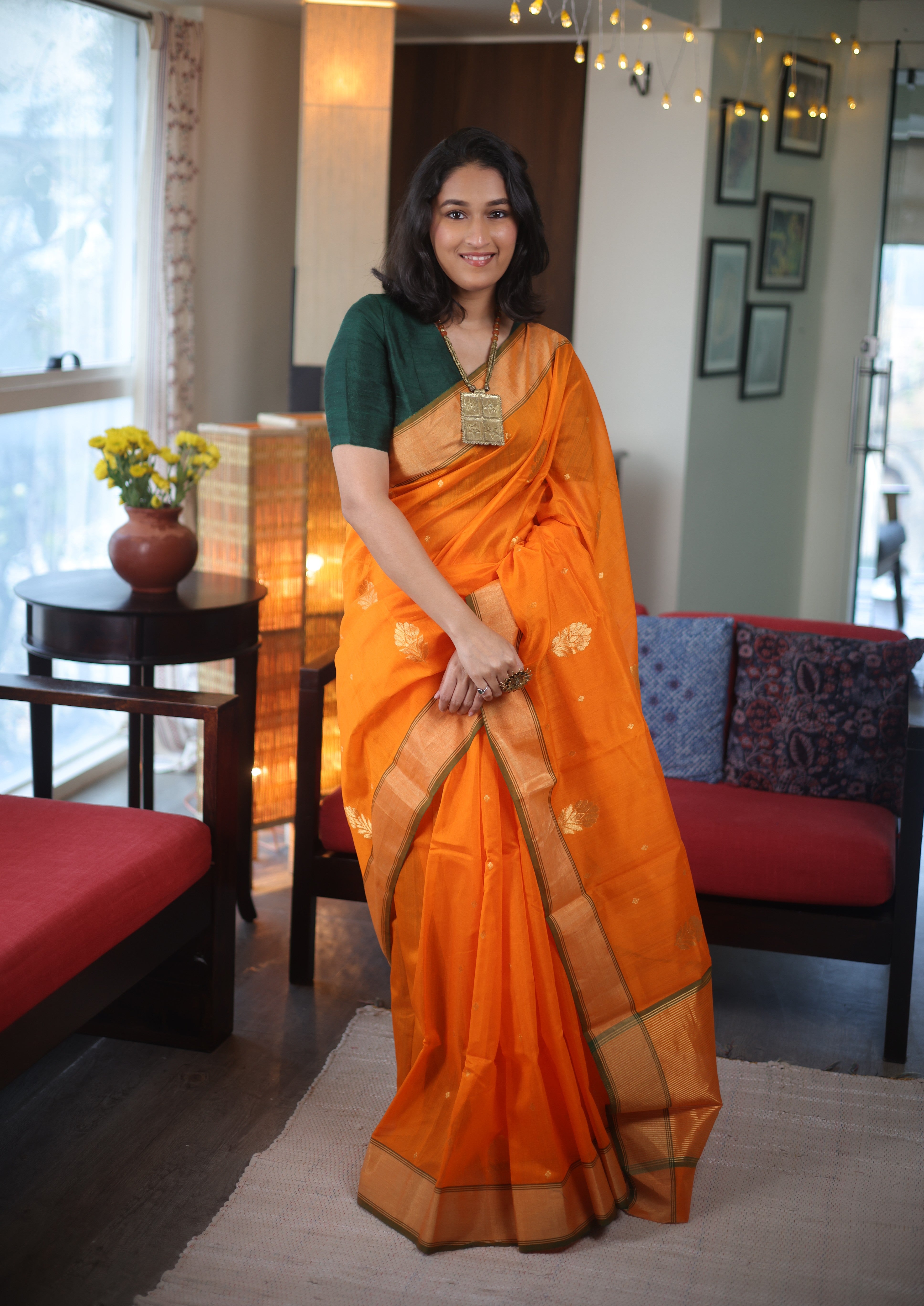 Orange Chanderi Cotton Silk Saree - SROCSS428