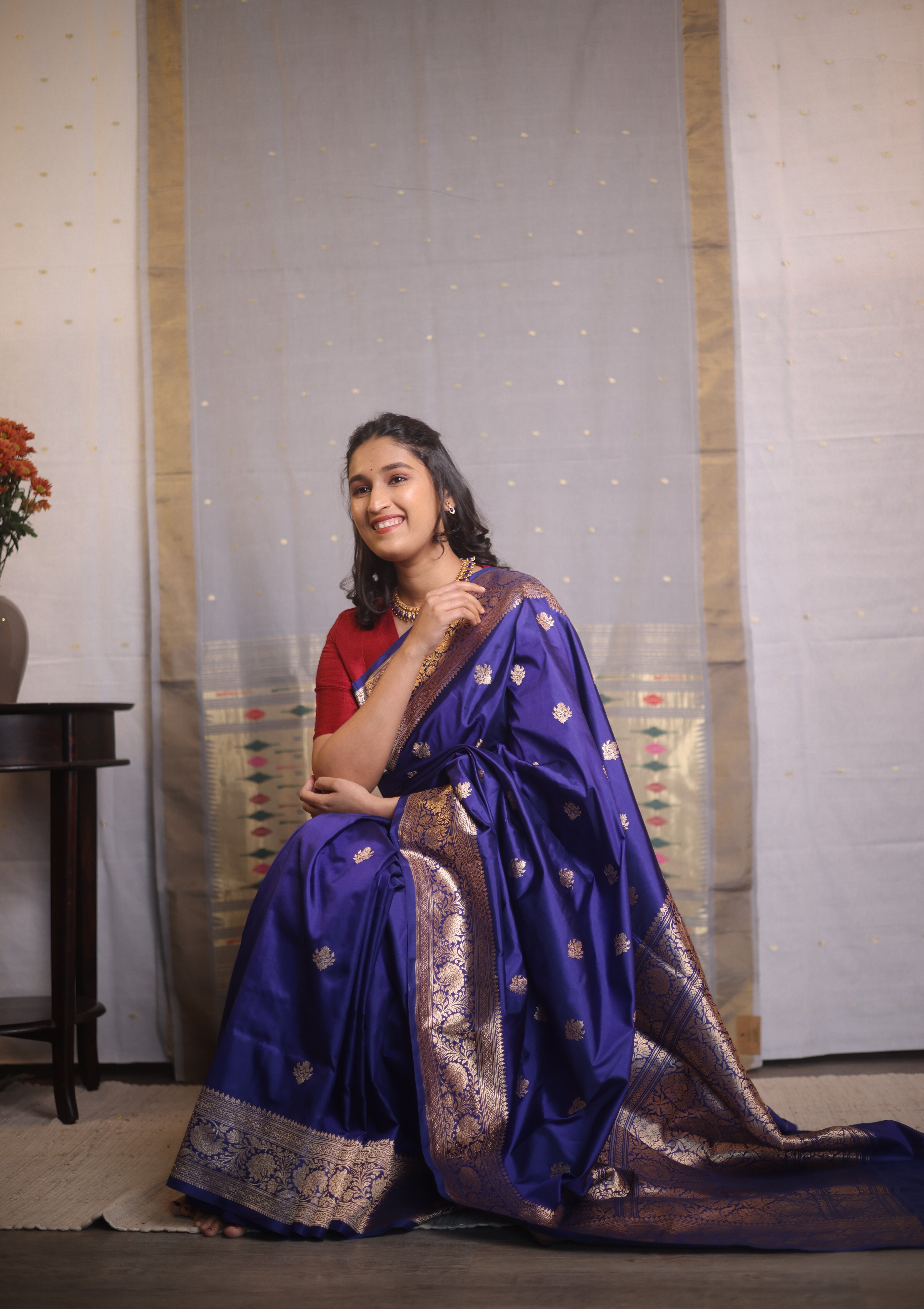 Navy Blue Banarasi Silk Saree - SRNBBSS878