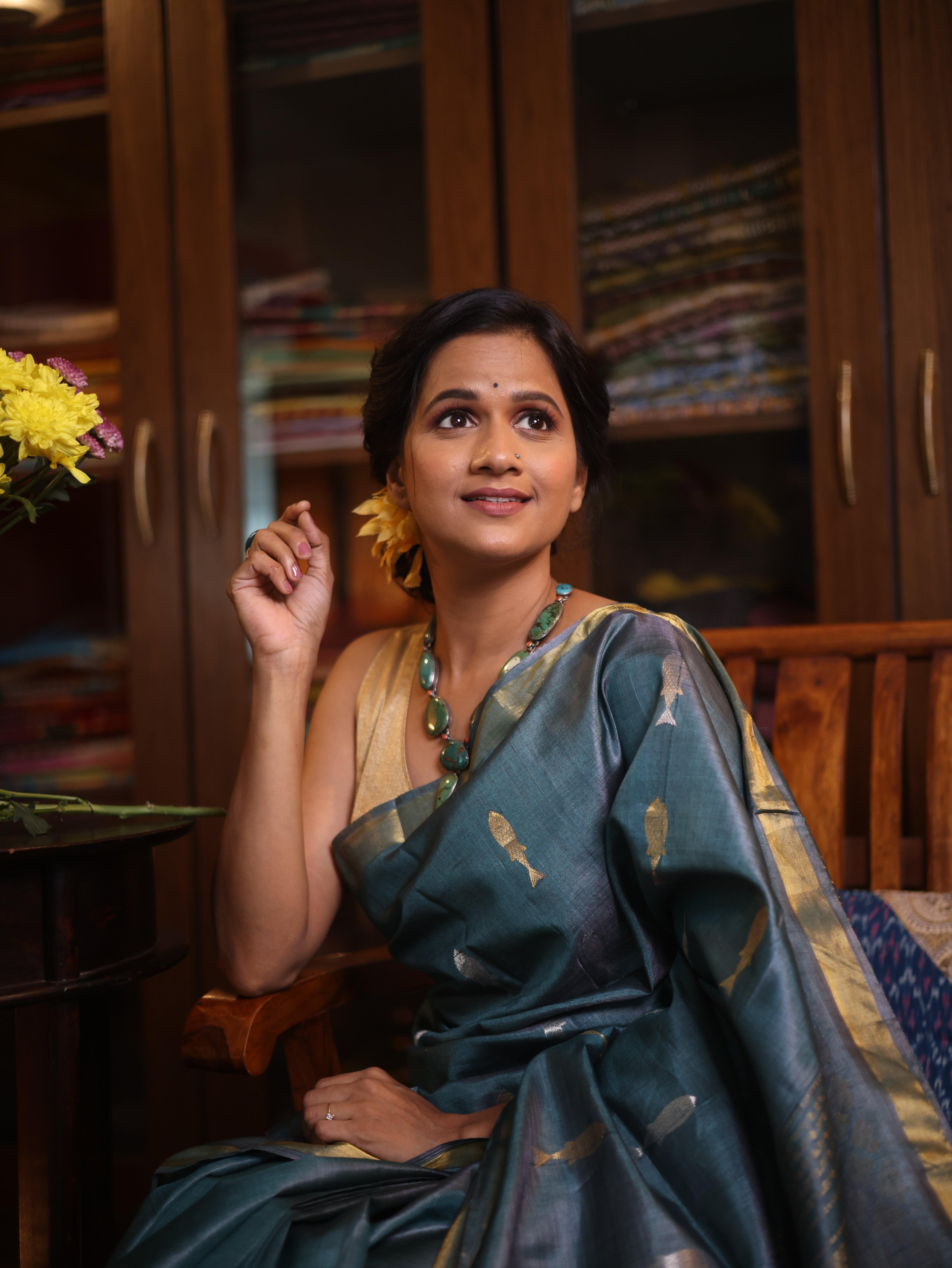 Teal Blue Kosa Tussar Silk Saree - SRTBKTSS853