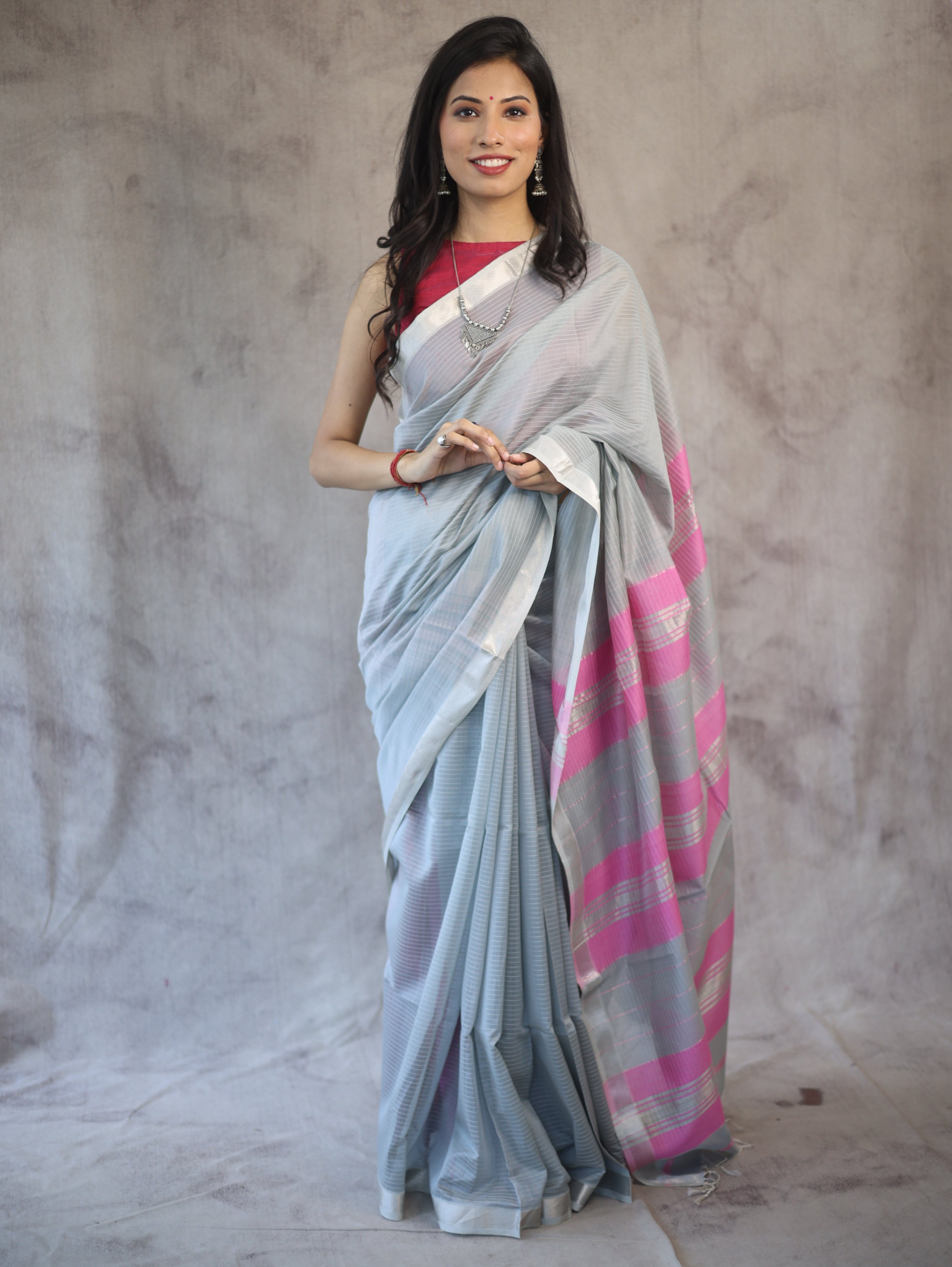 Grey Maheshwari Saree - SRGMS241