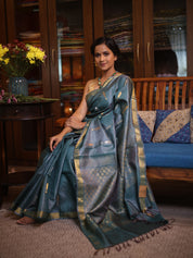 Teal Blue Kosa Tussar Silk Saree - SRTBKTSS853