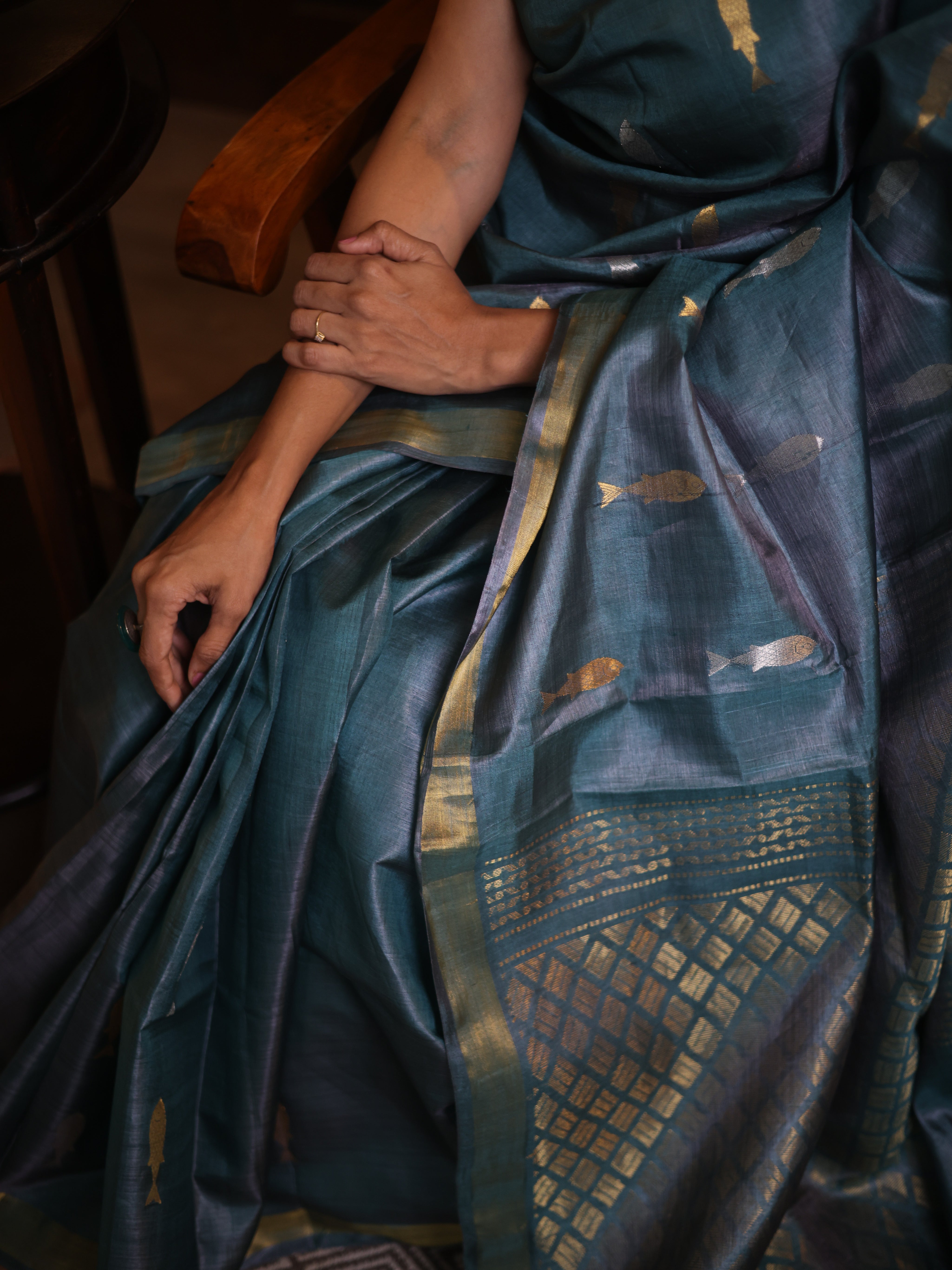 Teal Blue Kosa Tussar Silk Saree - SRTBKTSS853