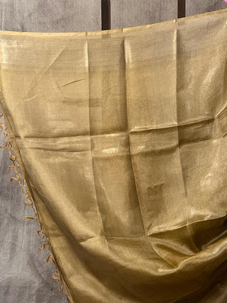 Golden Yellow Tissue Tussar Silk Saree - SRGYSS199