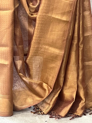 Golden Purple Tissue Tussar Silk Saree - SRGPSS198