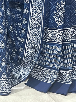 Indigo HBP Cotton Saree - SRICS1733