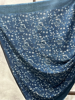 Indigo Ajrakh HBP Cotton Saree - SRIACS1736