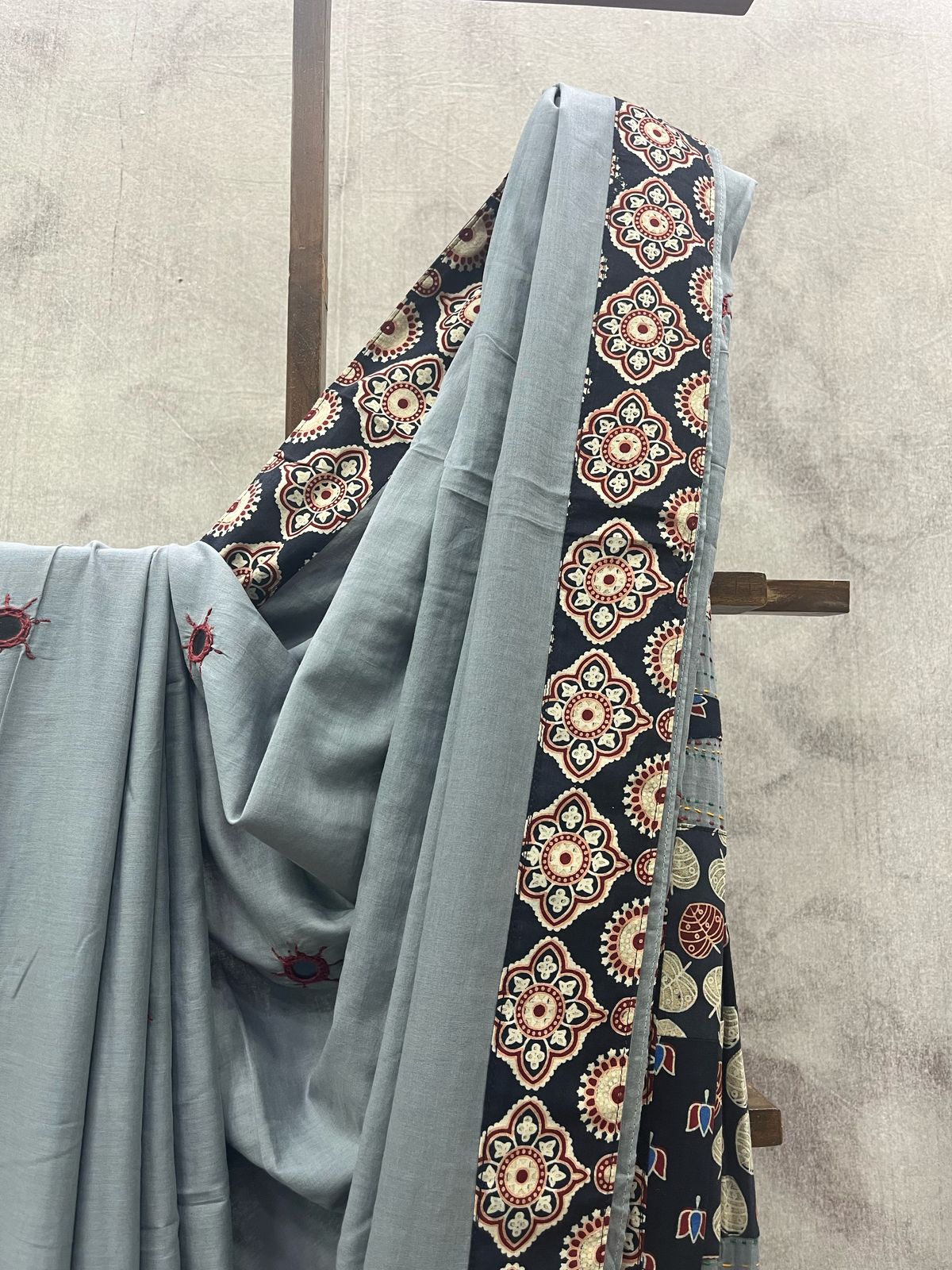 Grey Cotton Patchwork Saree-SRGCPS212