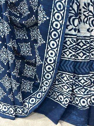 Indigo Ajrakh HBP Cotton Saree - SRIACS1737