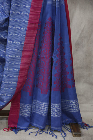 Blue Bengal Cotton Saree - SRBBCS68