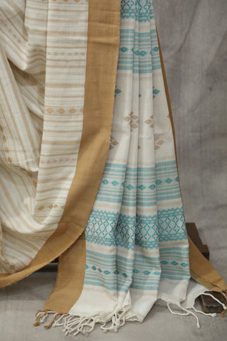 Off-White Bengal Cotton Saree - SROWBCS76