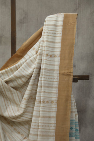 Off-White Bengal Cotton Saree - SROWBCS76