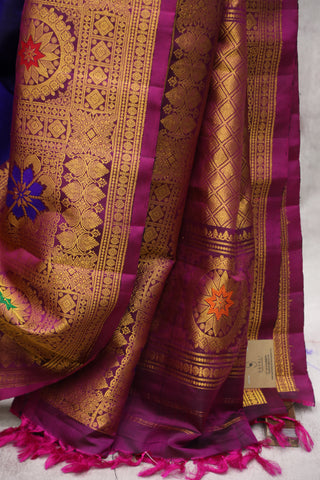 Dark Blue Gadwal Silk Saree - SRDBGSS398