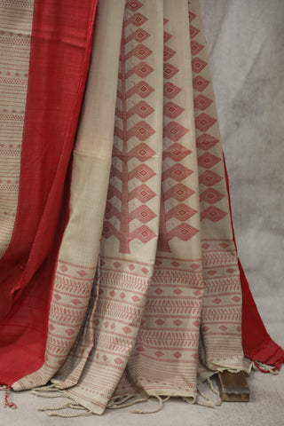 Beige Bengal Cotton Saree - SRBBCS88