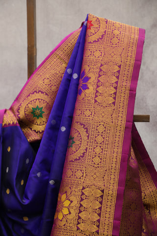 Dark Blue Gadwal Silk Saree - SRDBGSS398