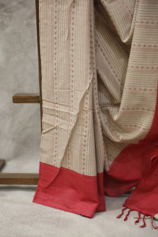 Beige Bengal Cotton Saree - SRBBCS88