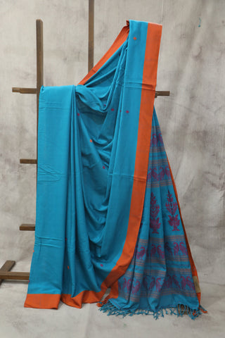 Aqua Green Bengal Cotton Saree - SRAGBCS98