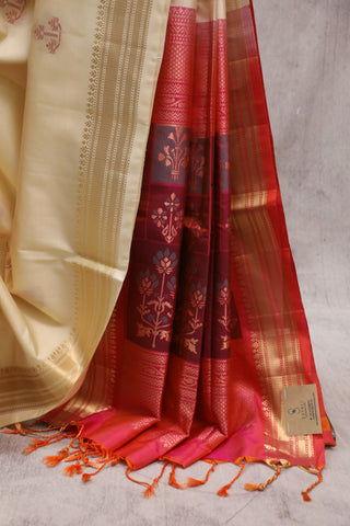 Cream Soft Silk Saree - SRCSSS262