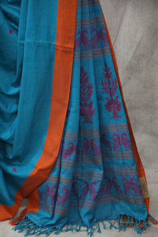 Blue Bengal Cotton Saree - SRBBCS98