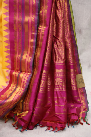 Amber Yellow Gadwal Cotton Silk Saree - SRAYGCSS25