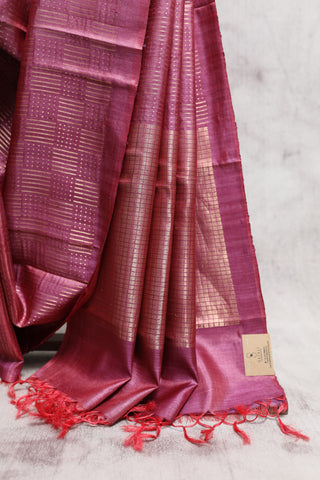 Wine Tussar Silk Saree - SRRTSS701