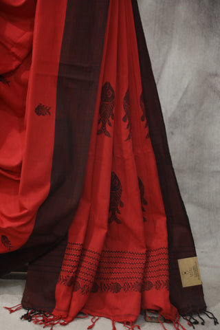 Red Bengal Cotton Saree - SRRBCS100