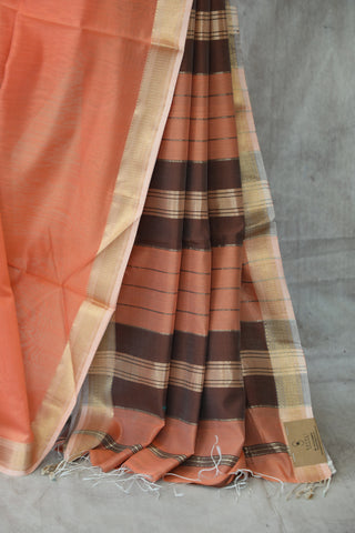 Peach Maheshwari Cotton Silk Saree - SRPCS164EX