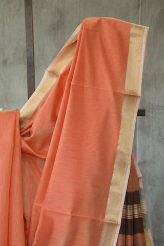 Peach Maheshwari Cotton Silk Saree - SRPCS164EX