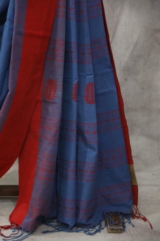 Two Tone Blue Bengal Cotton Saree - SRTTBBCS102