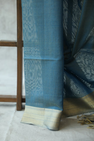 Blue Maheshwari Cotton Silk Saree - SRBMCS191EX