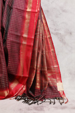 Wine Raw Silk Saree - SRWRSS390