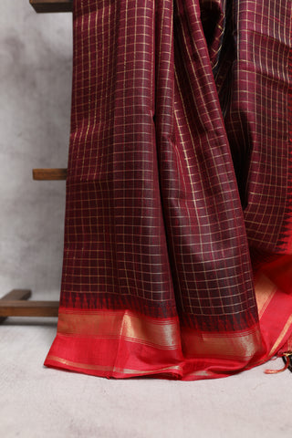 Wine Raw Silk Saree - SRWRSS390