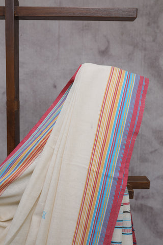 Off-White Cotton Bhujodi Saree - SROWCBS3